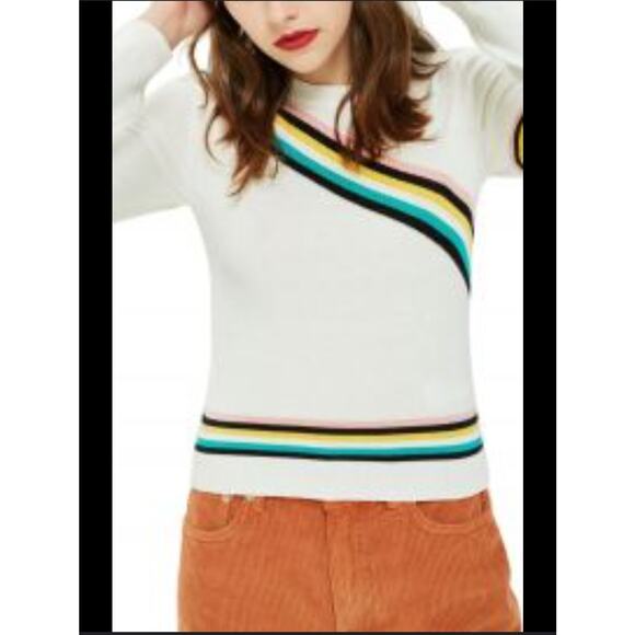 NWOT TOPSHOP VARSITY DIAGONAL STRIP SWEATER LADIES 12 LARGE - Picture 1 of 5